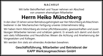 Traueranzeige von Heiko Münchberg von Neue Presse Coburg