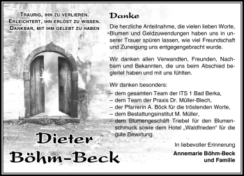Traueranzeige von Dieter Böhm-Beck von Südthüringer Presse