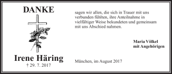 Traueranzeige von Irene Häring von Frankenpost