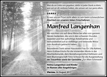 Traueranzeige von Manfred Langenhan von Südthüringer Presse