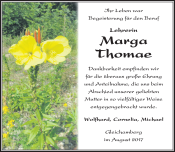 Traueranzeige von Marga Thomae von Südthüringer Presse