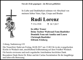 Traueranzeige von Rudi Lorenz von Neue Presse Coburg