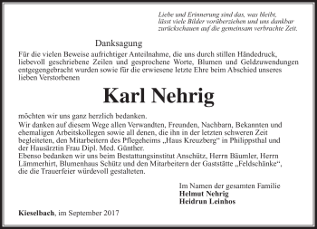 Traueranzeige von Karl Nehrig von Südthüringer Presse