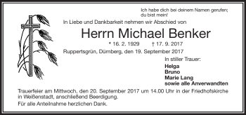 Traueranzeige von Michael Benker von Frankenpost