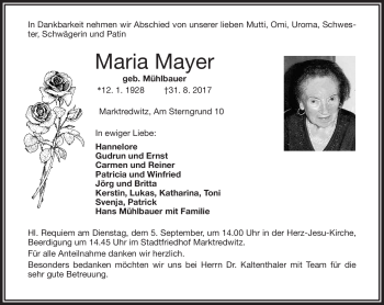 Traueranzeige von Maria Mayer von Frankenpost