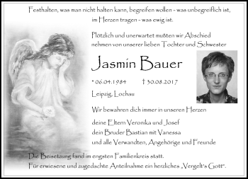 Traueranzeige von Jasmin Bauer von Frankenpost