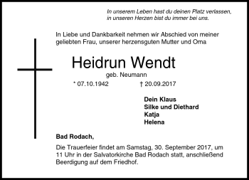Traueranzeige von Heidrun Wendt von Neue Presse Coburg