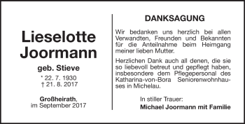 Traueranzeige von Lieselotte Joormann von Neue Presse Coburg