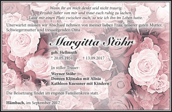 Traueranzeige von Margitta Stöhr von Südthüringer Presse