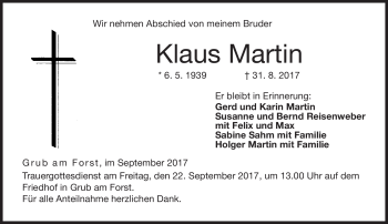 Traueranzeige von Klaus Martin von Neue Presse Coburg