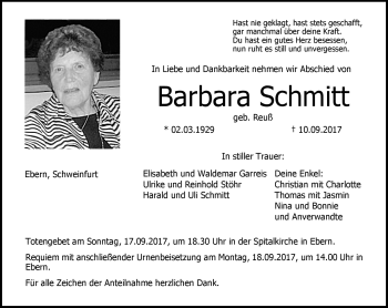 Traueranzeige von Barbara Schmitt von Neue Presse Coburg