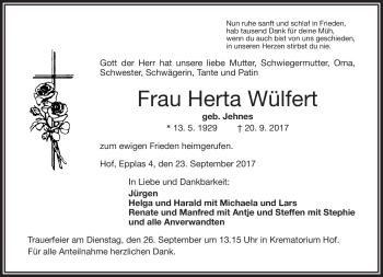 Traueranzeige von Herta Wülfert von Frankenpost