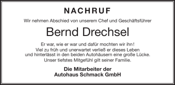 Traueranzeige von Bernd Drechsel von Frankenpost