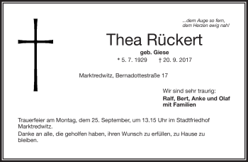 Traueranzeige von Thea Rückert von Frankenpost