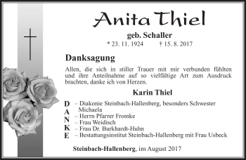 Traueranzeige von Anita Thiel von Südthüringer Presse