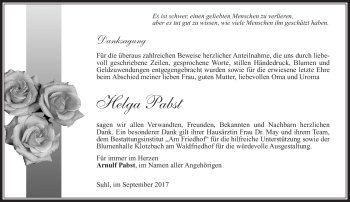 Traueranzeige von Helga Pabst von Südthüringer Presse