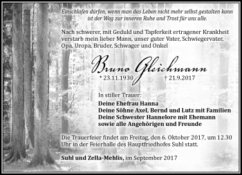 Traueranzeige von Bruno Gleichmann von Südthüringer Presse