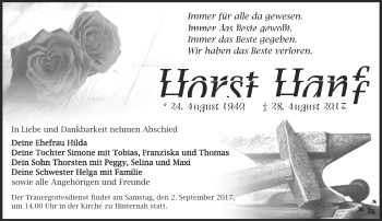 Traueranzeige von Horst Hanf von Südthüringer Presse