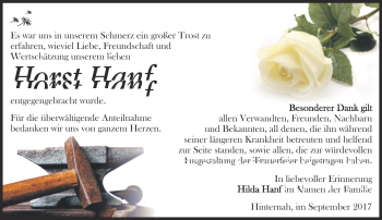 Traueranzeige von Horst Hanf von Südthüringer Presse