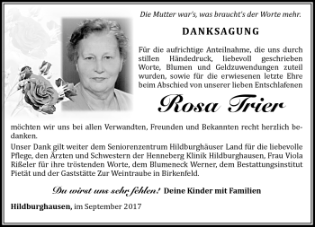 Traueranzeige von Rosa Trier von Südthüringer Presse