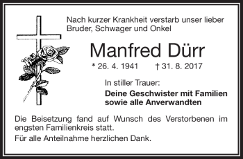 Traueranzeige von Manfred Dürr von Frankenpost