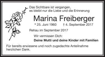 Traueranzeige von Maria Freiberge von Frankenpost
