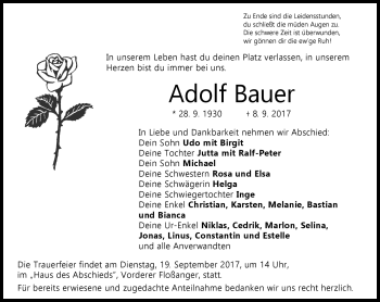 Traueranzeige von Adolf Bauer von Neue Presse Coburg