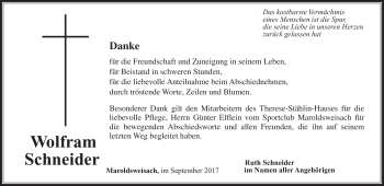 Traueranzeige von Wolfram Schneider von Neue Presse Coburg