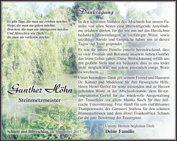 Traueranzeige von Gunther Höhn von Südthüringer Presse