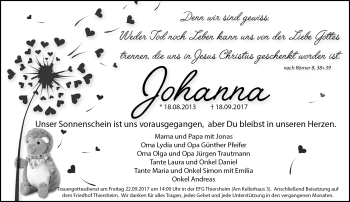 Traueranzeige von Johanna Pfeifer von Frankenpost