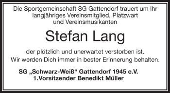 Traueranzeige von Stefan Lang von Frankenpost