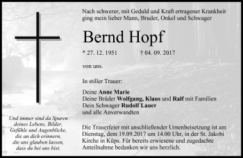 Traueranzeige von Bernd Hopf von Neue Presse Coburg
