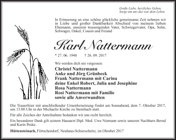 Traueranzeige von Karl Nattermann von Südthüringer Presse