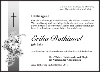 Traueranzeige von Erika Rothämel von Südthüringer Presse