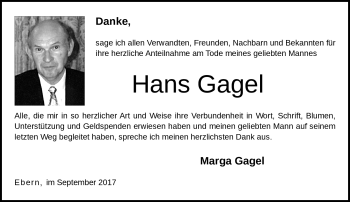 Traueranzeige von Hans Gagel von Neue Presse Coburg