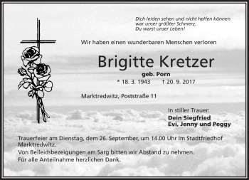 Traueranzeige von Brigitte Kretzer von Frankenpost