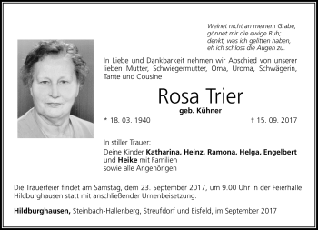 Traueranzeige von Rosa Trier von Südthüringer Presse