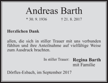 Traueranzeige von Andreas Barth von Neue Presse Coburg
