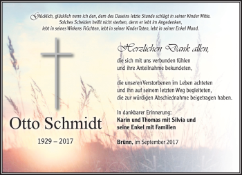 Traueranzeige von Otto Schmidt von Südthüringer Presse
