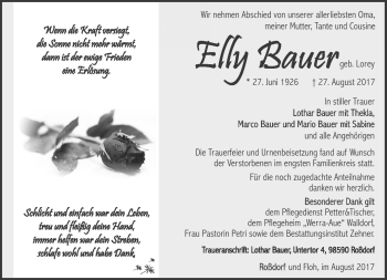 Traueranzeige von Elly Bauer von Südthüringer Presse