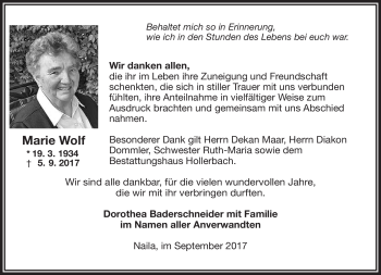 Traueranzeige von Marie Wolf von Frankenpost