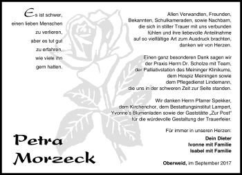 Traueranzeige von Petra Morzeck von Südthüringer Presse