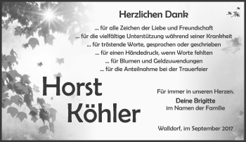 Traueranzeige von Horst Köhler von Südthüringer Presse