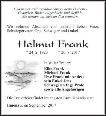 Traueranzeige von Helmut Frank von Südthüringer Presse