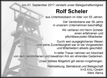 Traueranzeige von Rolf Scheler von Südthüringer Presse