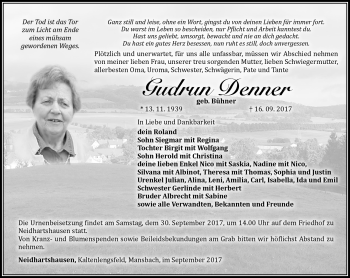 Traueranzeige von Gudrun Denner von Südthüringer Presse