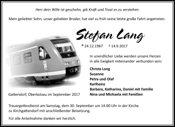 Traueranzeige von Stefan Lang von Frankenpost