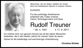 Traueranzeige von Rudolf Treuner von Neue Presse Coburg