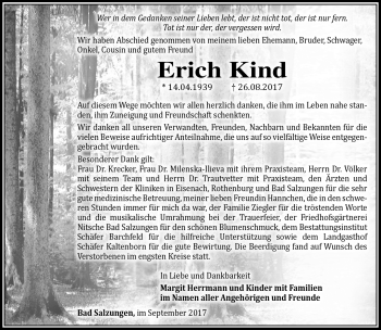 Traueranzeige von Erich Kind von Südthüringer Presse