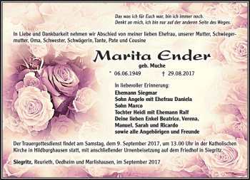 Traueranzeige von Marita Ender von Südthüringer Presse